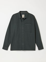 FatFace Salcombe Relaxed Fit Dark Green Long Sleeve Garment Dye Shirt - Image 6 of 6