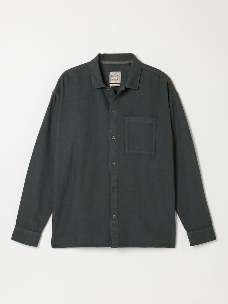 FatFace Salcombe Relaxed Fit Dark Green Long Sleeve Garment Dye Shirt - Image 6 of 6