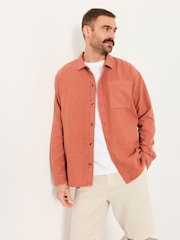 FatFace Salcombe Relaxed Fit Dusky Orange Long Sleeve Garment Dye Shirt - Image 1 of 6