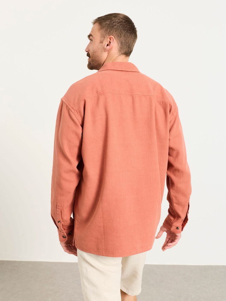 FatFace Salcombe Relaxed Fit Dusky Orange Long Sleeve Garment Dye Shirt - Image 2 of 6