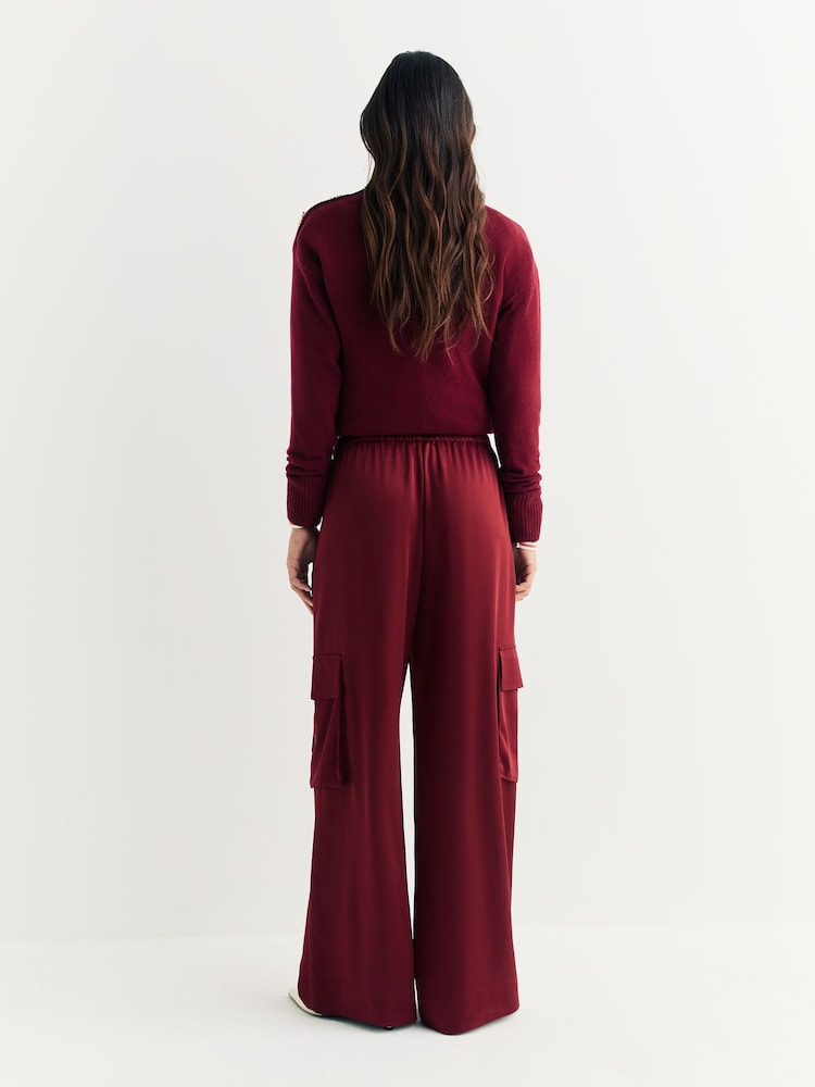 By Malene Birger Red Cabernet Cabello Satin Wide Leg Trousers - Image 2 of 5 By Malene Birger Red Cabernet Cabello Satin Wide Leg Trousers - Image 2 of 5