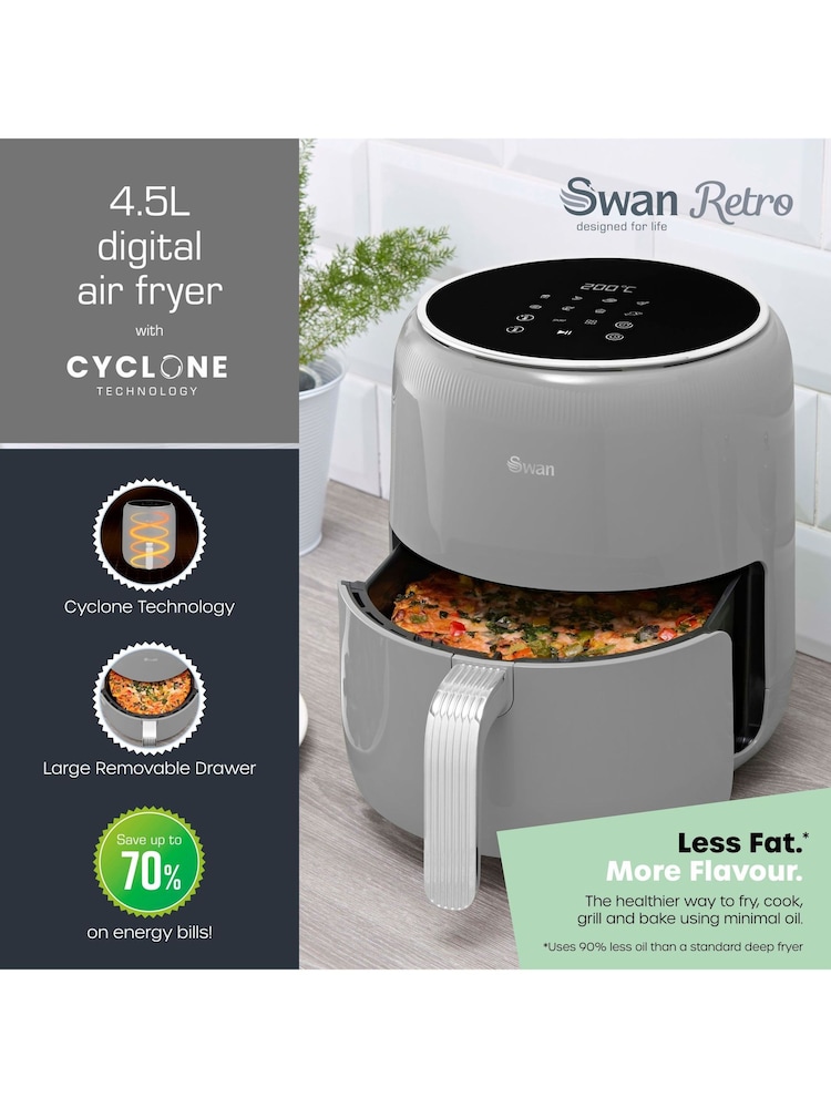 Swan Grey Retro Digital Air Fryer - Image 2 of 6
