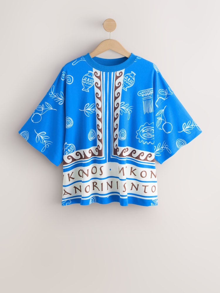 Blue Oversized Boxy Fit Heavyweight Crew Neck T-Shirt - Image 1 of 3