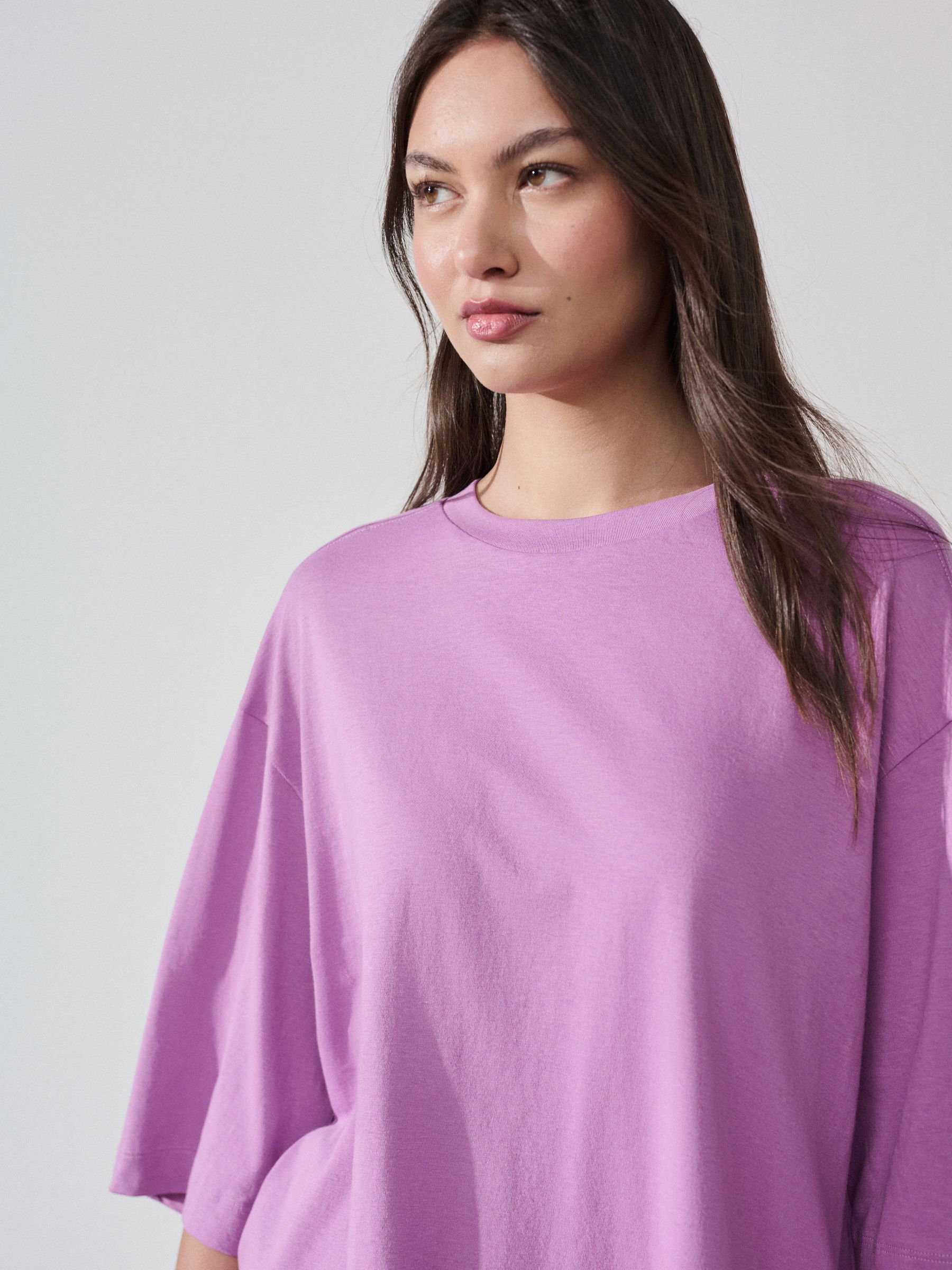 Buy Lilac Purple Relaxed Boxy Elbow Length Crew Neck T-Shirt from
