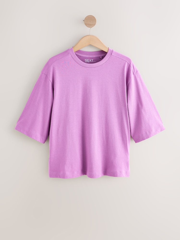 Lilac Purple Relaxed Boxy Elbow Length Crew Neck T-Shirt - Image 1 of 3