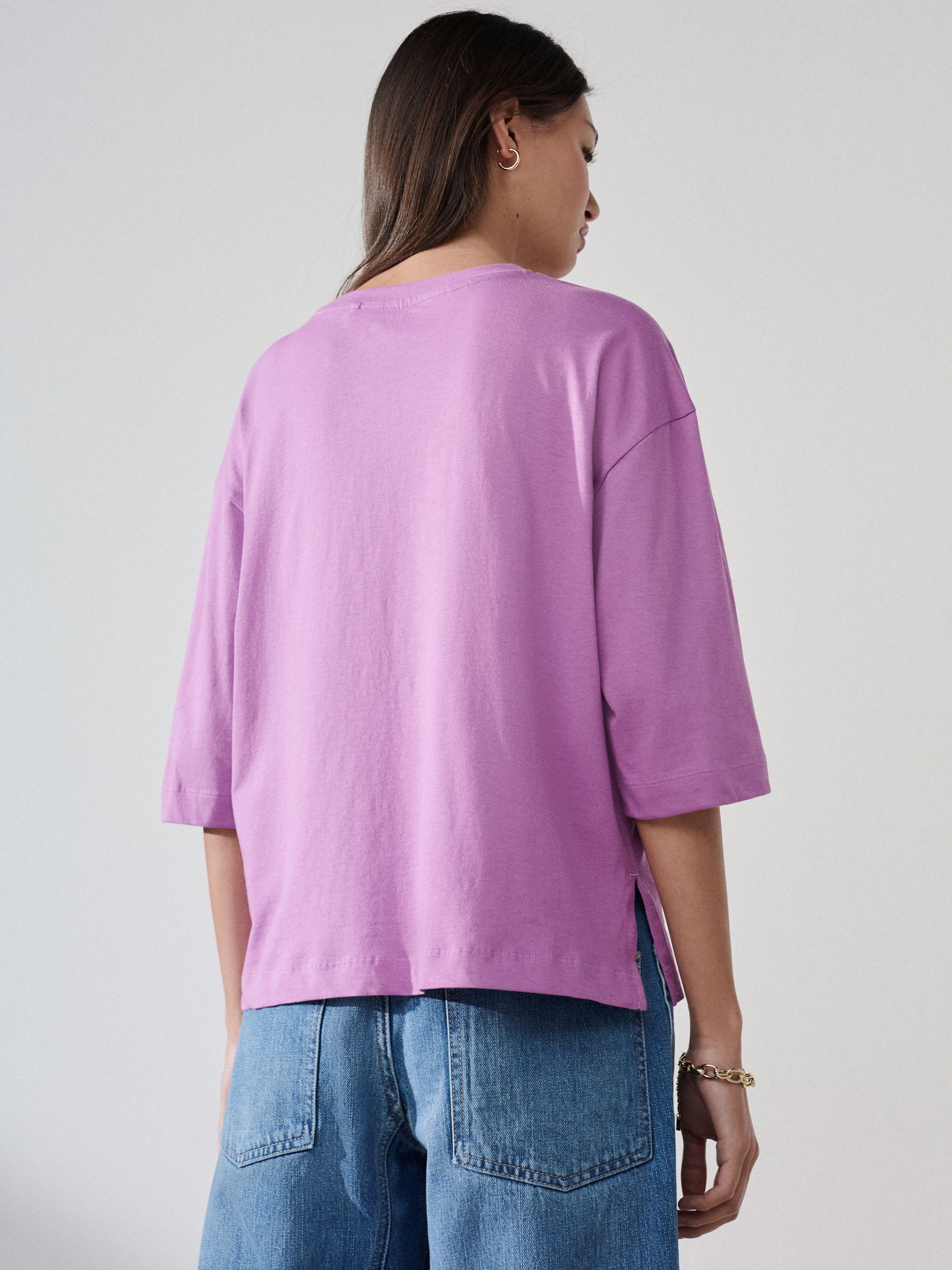 Buy Lilac Purple Relaxed Boxy Elbow Length Crew Neck T-Shirt from
