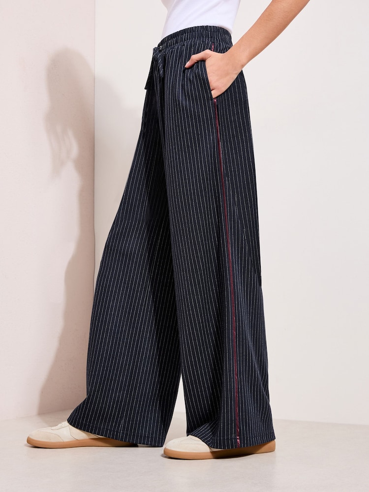 Friends Like These Navy Petite Pinstripe Elasticated Waist Wide Leg Trousers - Image 1 of 4