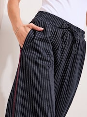 Friends Like These Navy Petite Pinstripe Elasticated Waist Wide Leg Trousers - Image 2 of 4