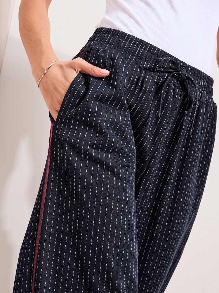 Friends Like These Navy Petite Pinstripe Elasticated Waist Wide Leg Trousers - Image 2 of 4