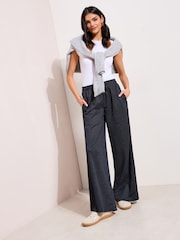 Friends Like These Navy Petite Pinstripe Elasticated Waist Wide Leg Trousers - Image 4 of 4