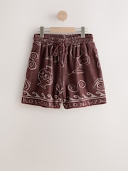 Chocolate Brown Greek Print Towelling Shorts - Image 1 of 3