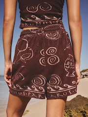Chocolate Brown Greek Vase Print Towelling Shorts - Image 4 of 8