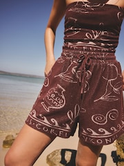 Chocolate Brown Greek Vase Print Towelling Shorts - Image 5 of 8