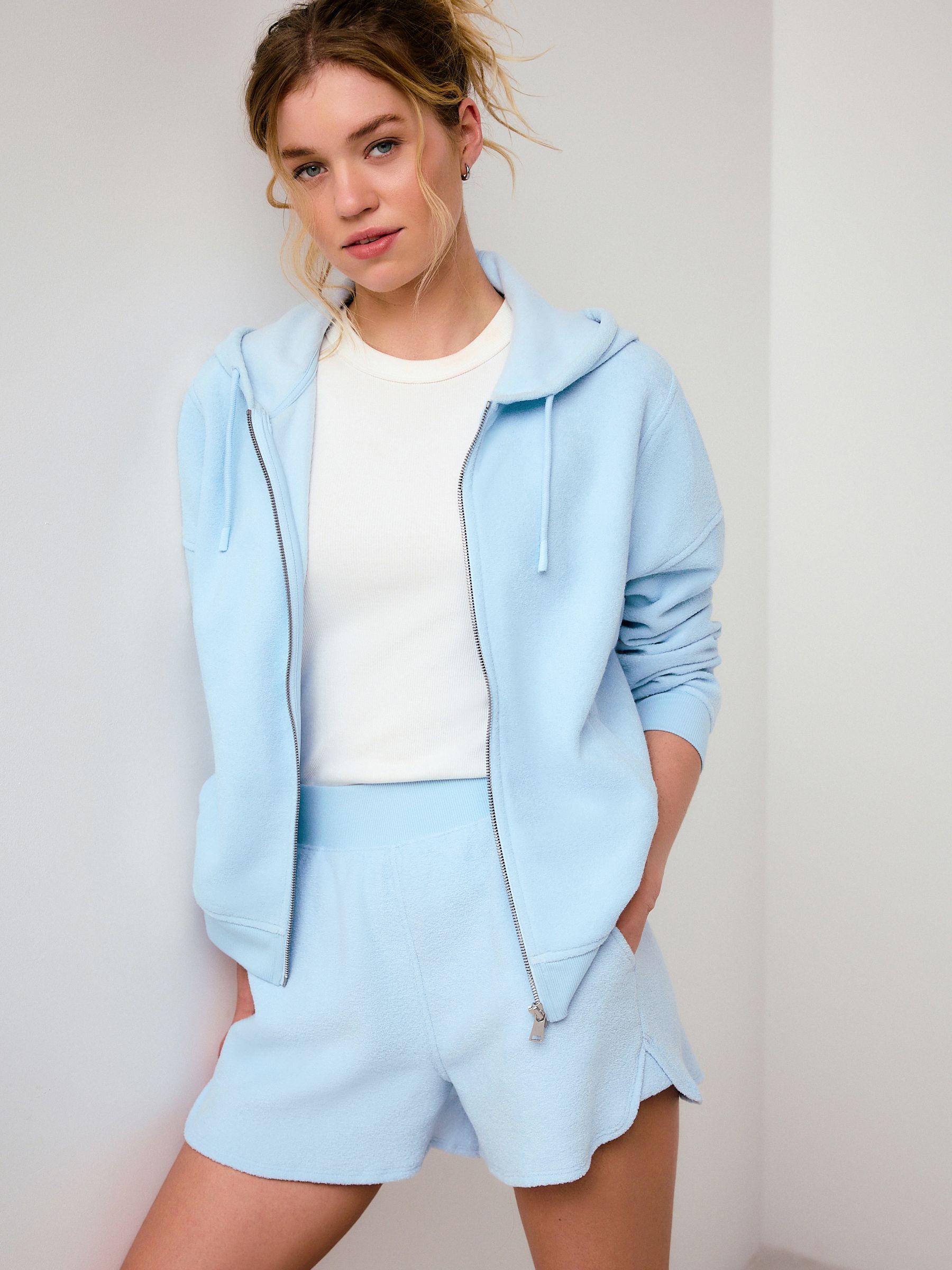 Buy Light Blue Towelling Zip Through Hoodie from the Next UK