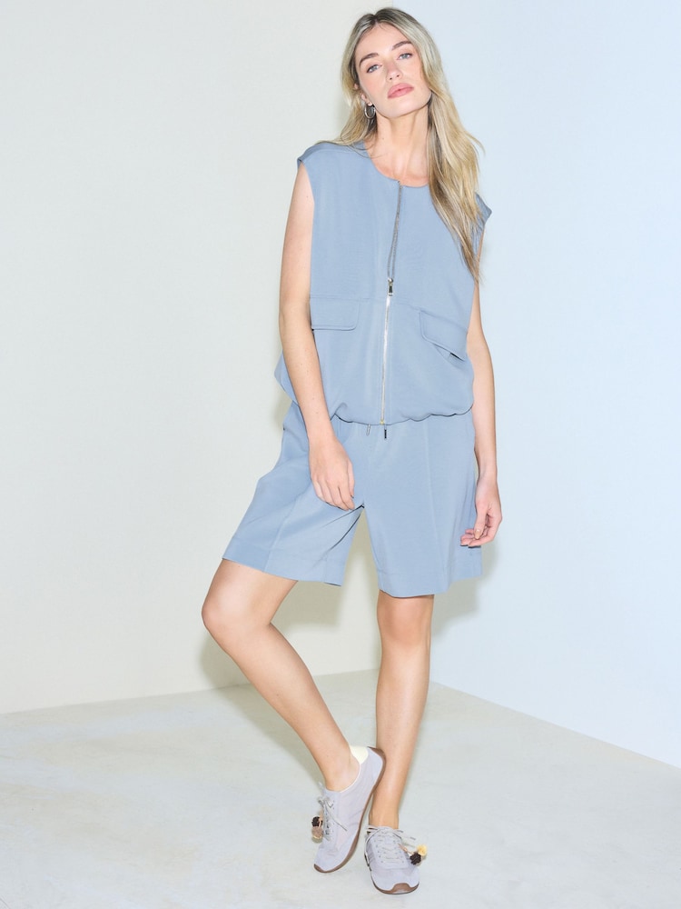 Blue Slinky Longline Shorts - Image 1 of 9 Blue Slinky Longline Shorts - Image 1 of 9