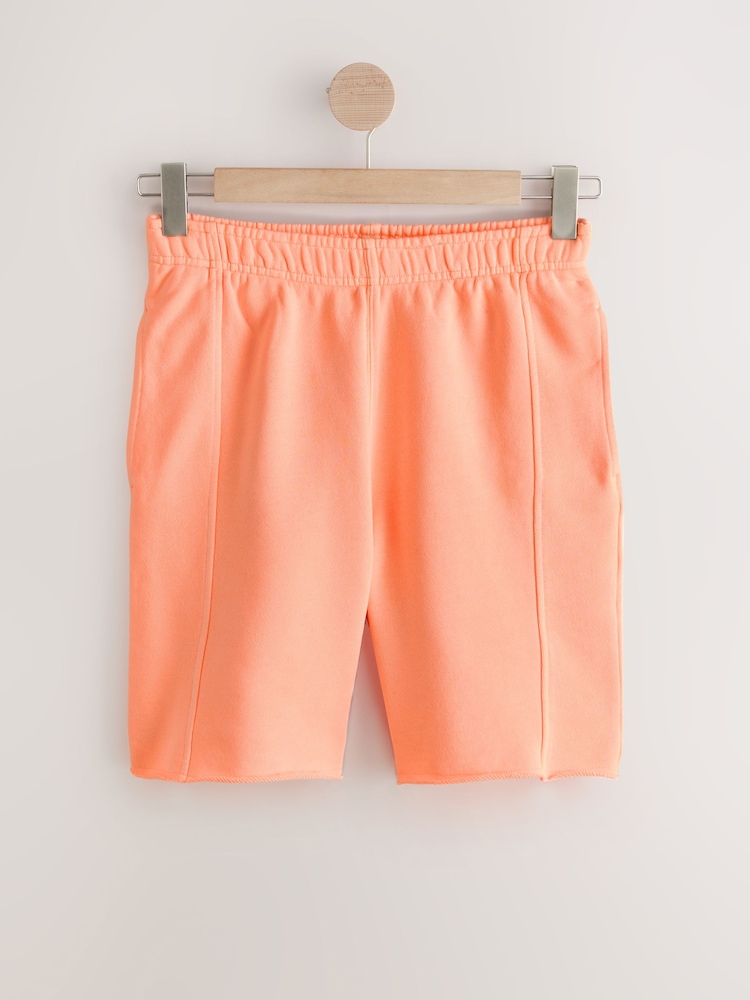 Fluro Orange Longline Washed Sweat Shorts - Image 1 of 3
