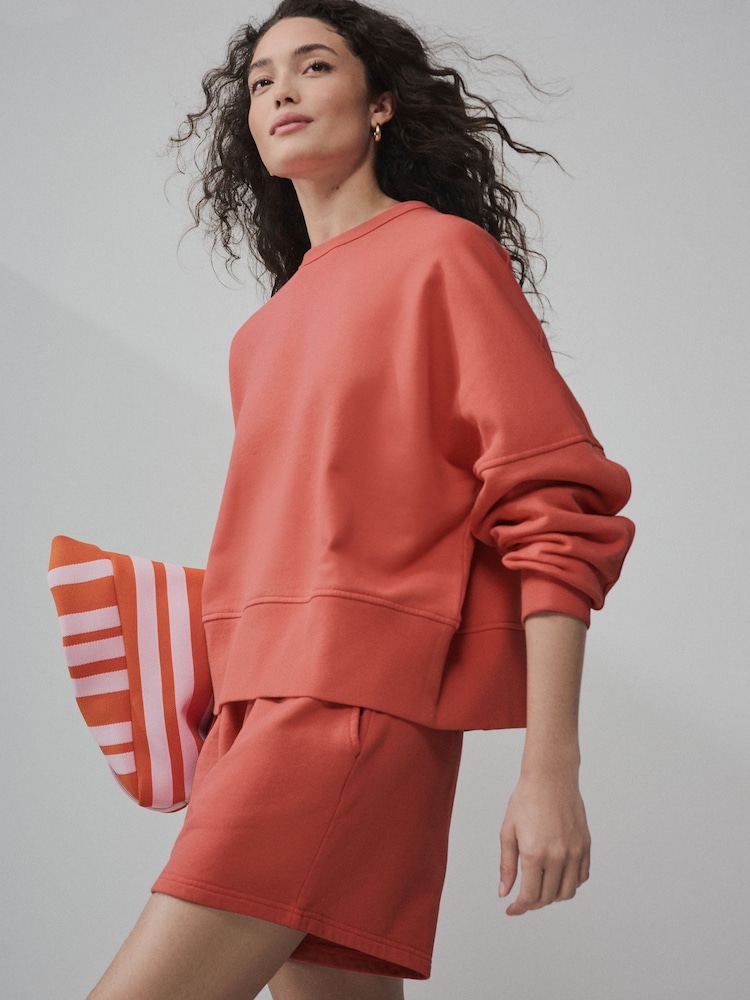 Red Crew Neck Washed Sweatshirt - Image 1 of 8