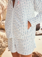 White/Fluro Stripe - קפוצ'ון מבד מגבת עם רוכסן לכל האורך - תמונה 5 מתוך 8