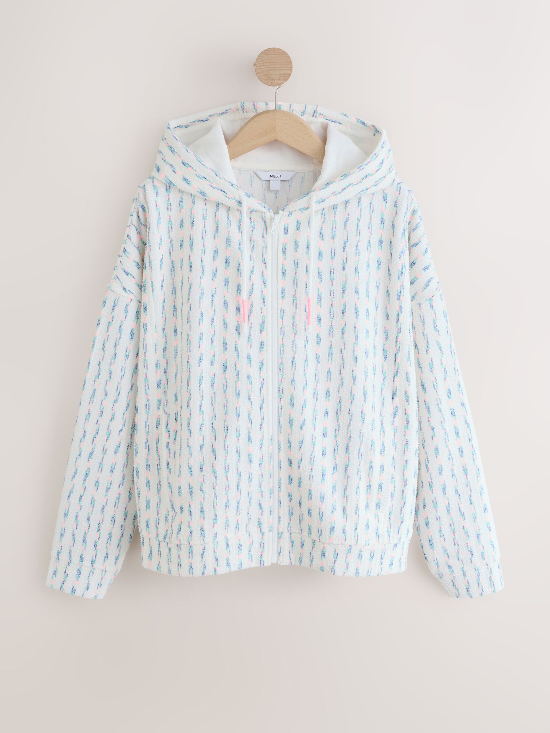 Buy White/Fluro Stripe Towelling Zip Through Hoodie from Next USA