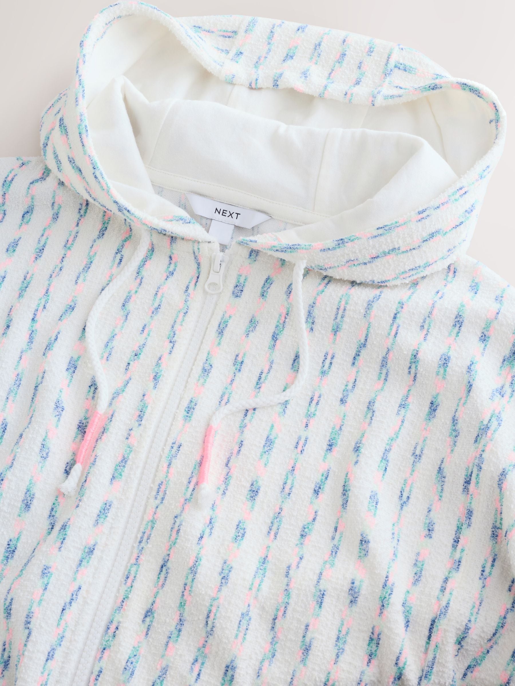 Buy White/Fluro Stripe Towelling Zip Through Hoodie from Next USA
