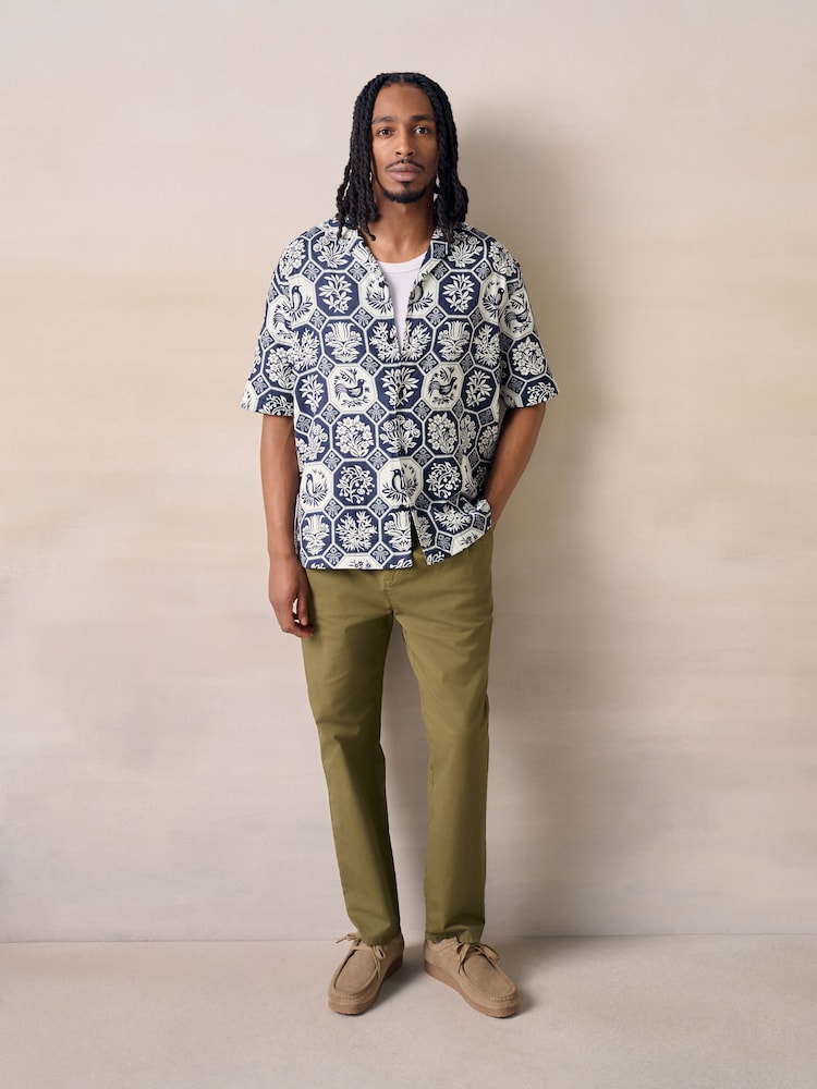 Navy Bird Jaquard Print Short Sleeve Shirt - Image 2 of 7