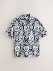 Navy Bird Jaquard Print Short Sleeve Shirt - Image 5 of 7