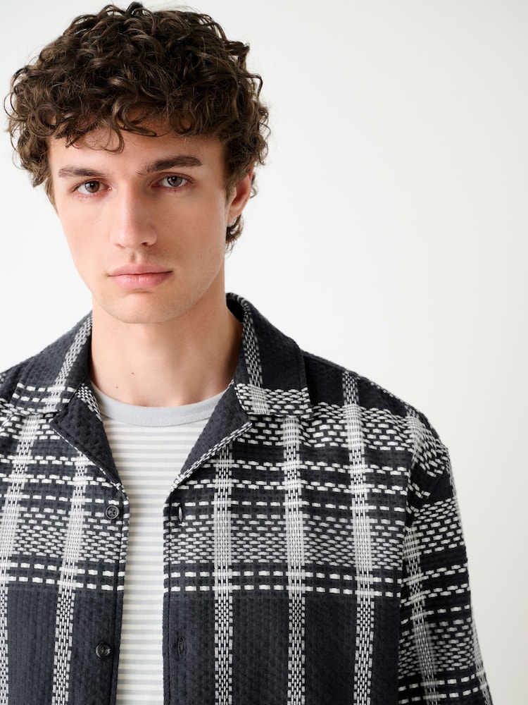 Black Waffle Check Short Sleeve Shirt - Image 1 of 7