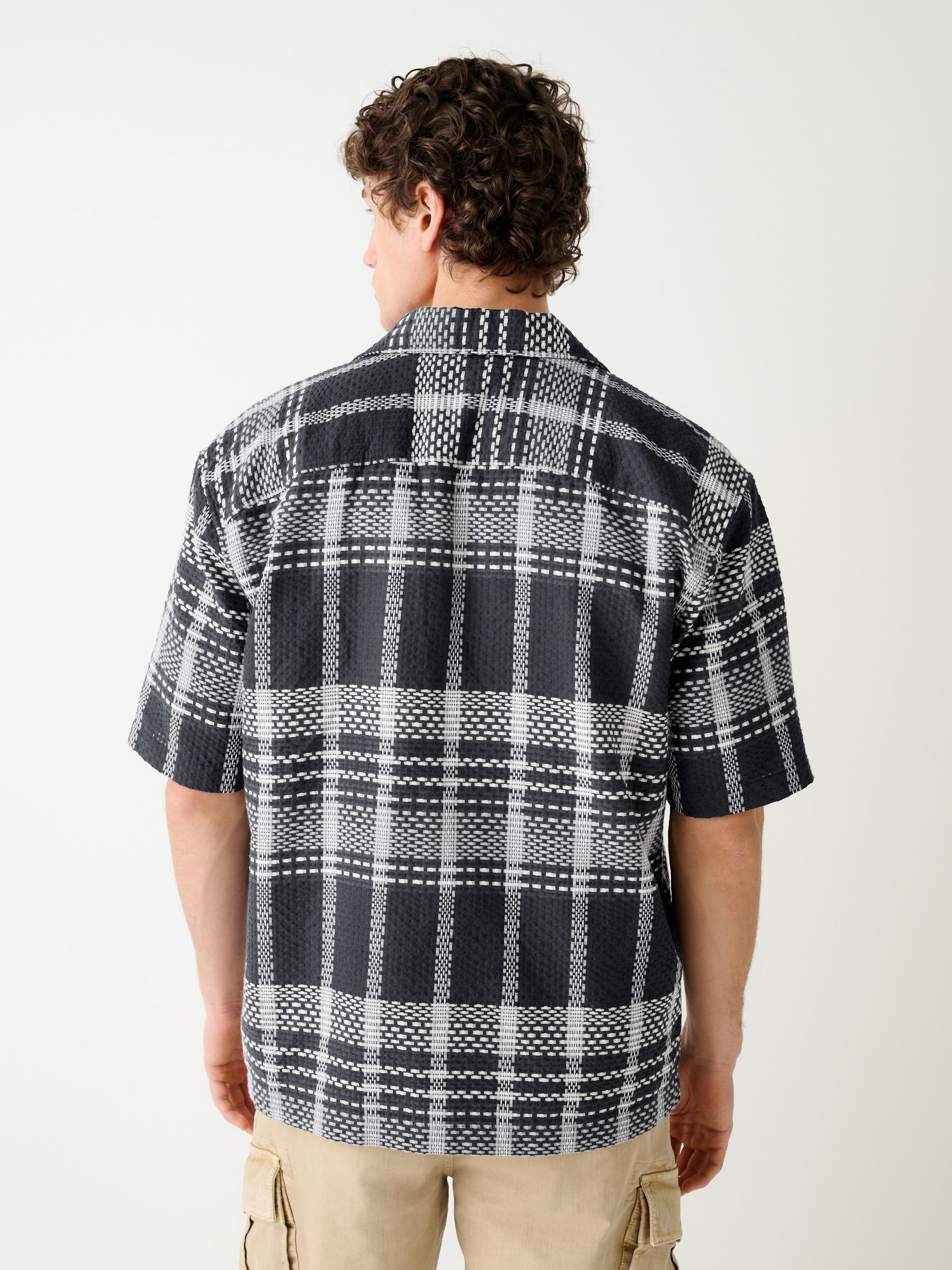 Buy Black Relaxed Fit Waffle Check Short Sleeve Shirt from Next USA