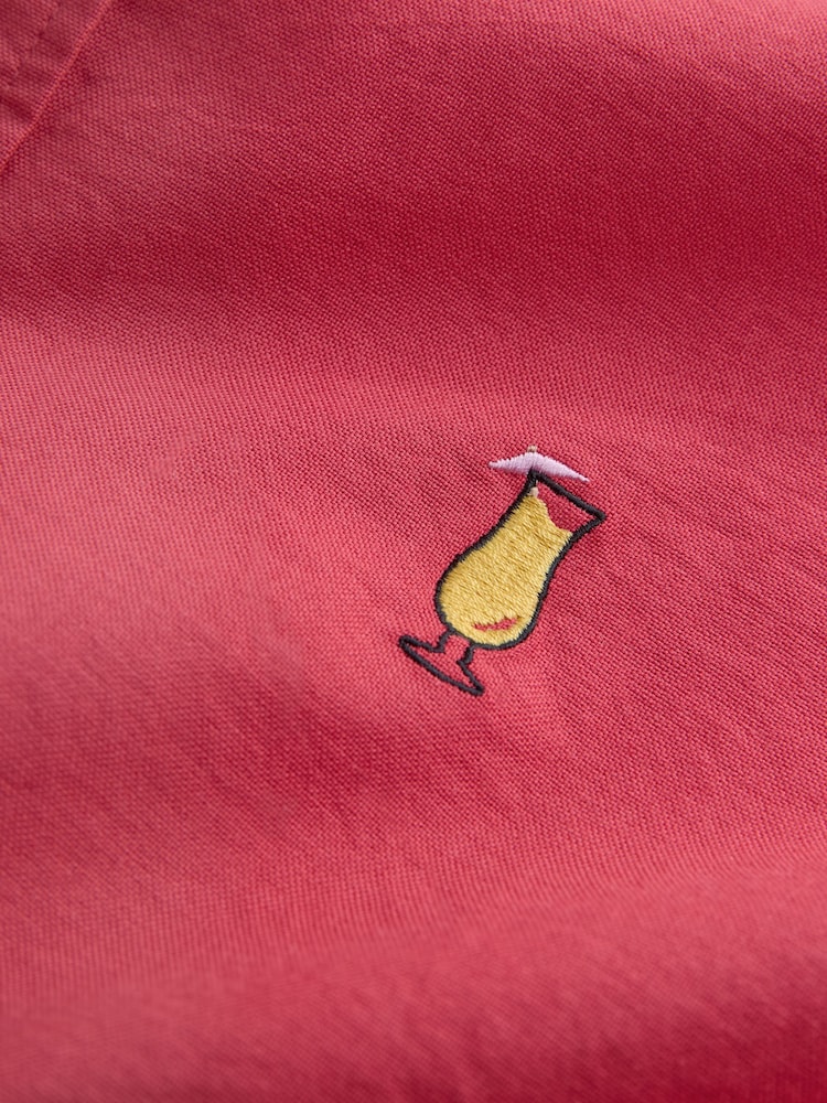 Red/Pink Embroidered Light Weight Oxford Short Sleeve Shirts - Image 8 of 8