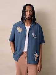 Navy Palm Print Short Sleeve Shirt - Image 1 of 8
