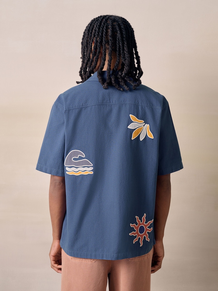 Navy Palm Print Short Sleeve Shirt - Image 2 of 8