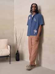 Navy Palm Print Short Sleeve Shirt - Image 3 of 8