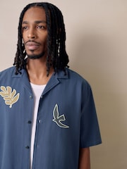 Navy Palm Print Short Sleeve Shirt - Image 4 of 8