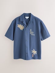 Navy Palm Print Short Sleeve Shirt - Image 5 of 8