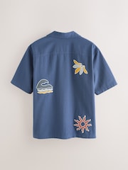 Navy Palm Print Short Sleeve Shirt - Image 6 of 8