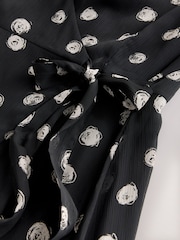 Black/White Spot Occasion Long Sleeve Wrap Midi Dress - Image 8 of 8