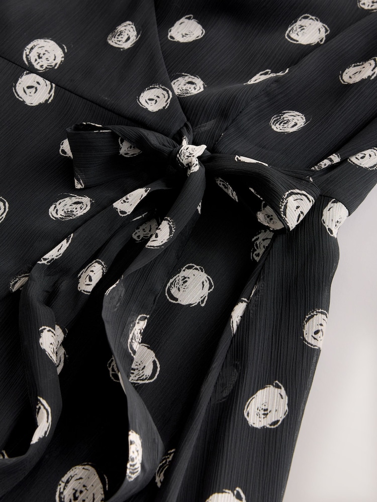 Black/White Spot Occasion Long Sleeve Wrap Midi Dress - Image 8 of 8 Black/White Spot Occasion Long Sleeve Wrap Midi Dress - Image 8 of 8