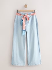 Bleach Blue Scarf Belted Wide Leg Cropped Jeans - Image 1 of 5