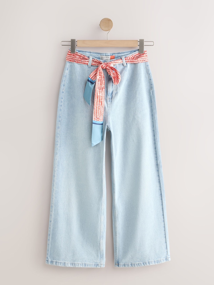 Bleach Blue Scarf Belted Wide Leg Cropped Jeans - Image 1 of 5 Bleach Blue Scarf Belted Wide Leg Cropped Jeans - Image 1 of 5