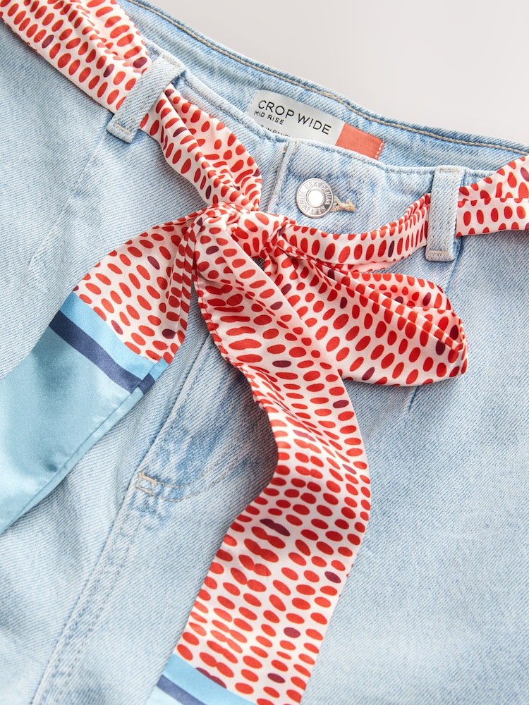 Bleach Blue Scarf Belted Wide Leg Cropped Jeans - Image 2 of 5 Bleach Blue Scarf Belted Wide Leg Cropped Jeans - Image 2 of 5