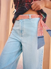 Bleach Blue Scarf Belted Wide Leg Cropped Jeans - Image 6 of 10