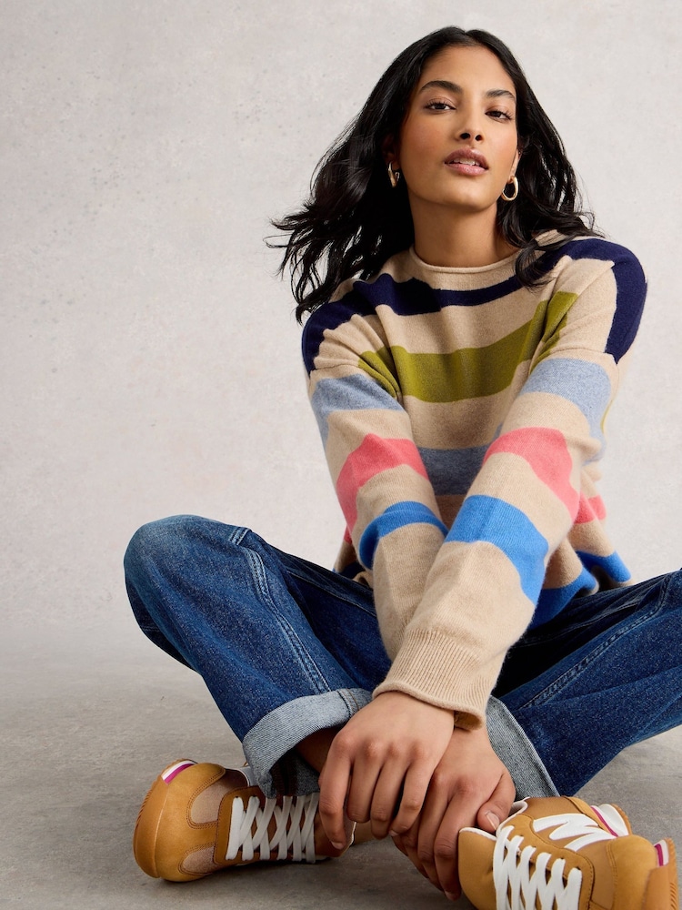 White Stuff Natural Kitty Stripe Cashmere Jumper - Image 1 of 6
