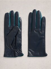 White Stuff Blue Carrie Leather Gloves - Image 1 of 2