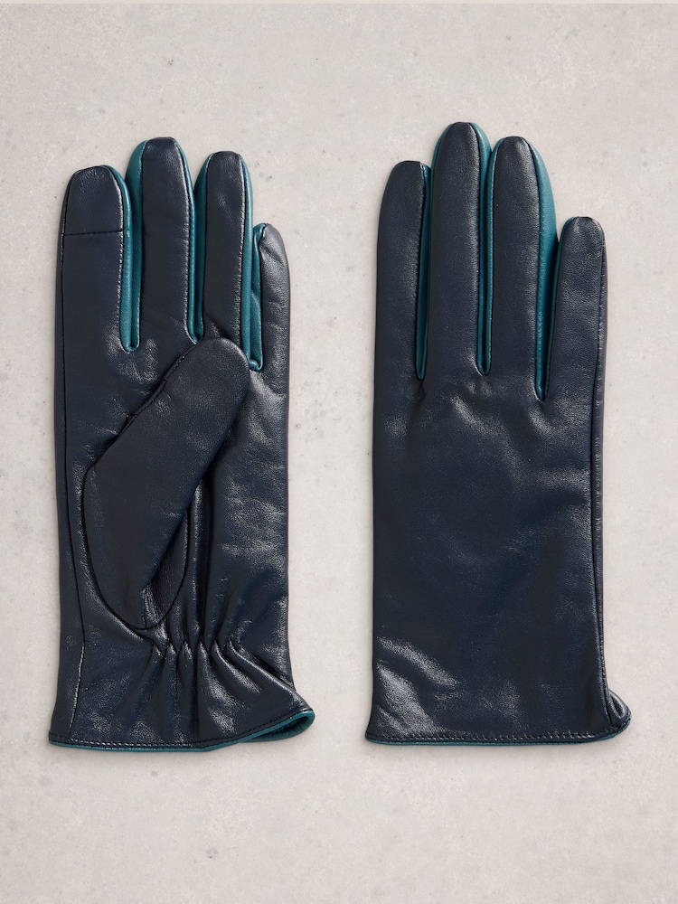 White Stuff Blue Carrie Leather Gloves - Image 1 of 2