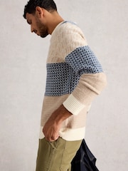 White Stuff Blue Fair Isle Pattern Multi Crew Neck Jumper - Image 2 of 6
