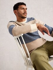 White Stuff Blue Fair Isle Pattern Multi Crew Neck Jumper - Image 3 of 6
