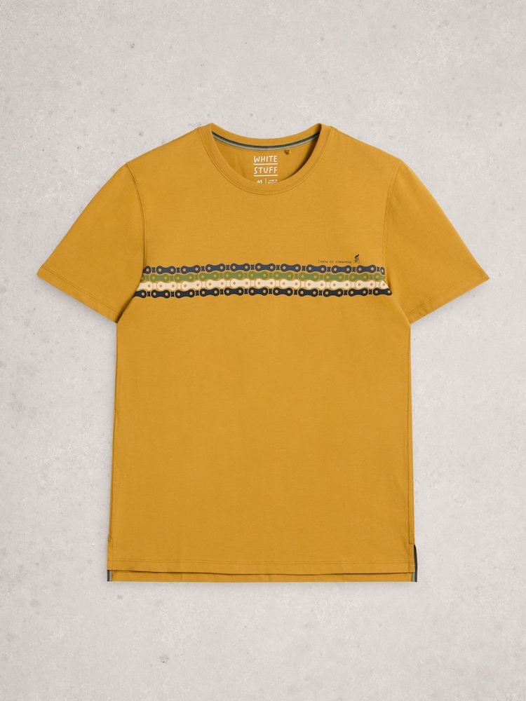 White Stuff Yellow Abersoch Graphic Bike Chain T-Shirt - Image 1 of 2 White Stuff Yellow Abersoch Graphic Bike Chain T-Shirt - Image 1 of 2