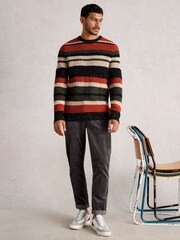 White Stuff Orange Berkley Crew Neck Stripe Jumper - Image 1 of 6