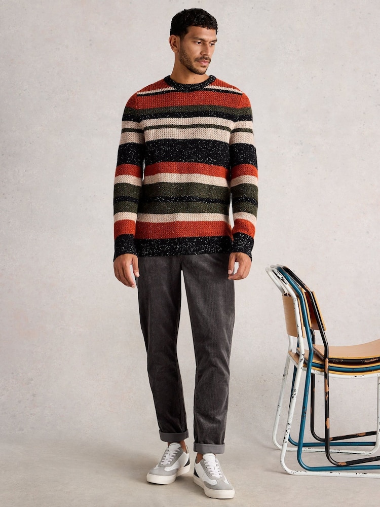 White Stuff Orange Berkley Crew Neck Stripe Jumper - Image 1 of 6