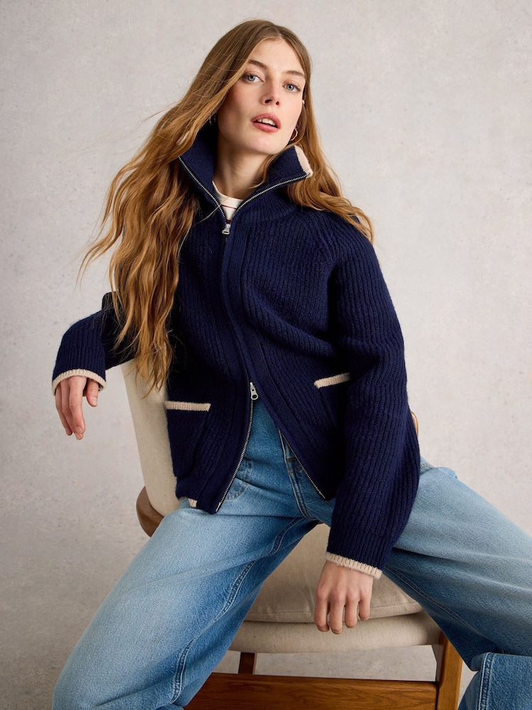 White Stuff Blue Betty Bomber Cardigan - Image 1 of 6